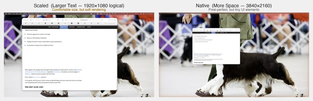 32-inch 4K: Scaled comfortable vs native tiny