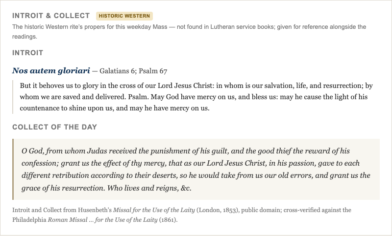Maundy Thursday's introit Nos autem gloriari and the collect Deus a quo