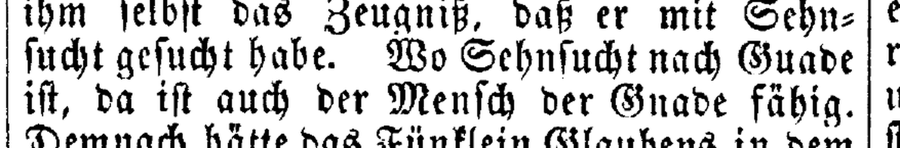 Two lines of 1845 Fraktur type: the word Guade with a turned n at the end of one line, and the correctly set Gnade on the line below
