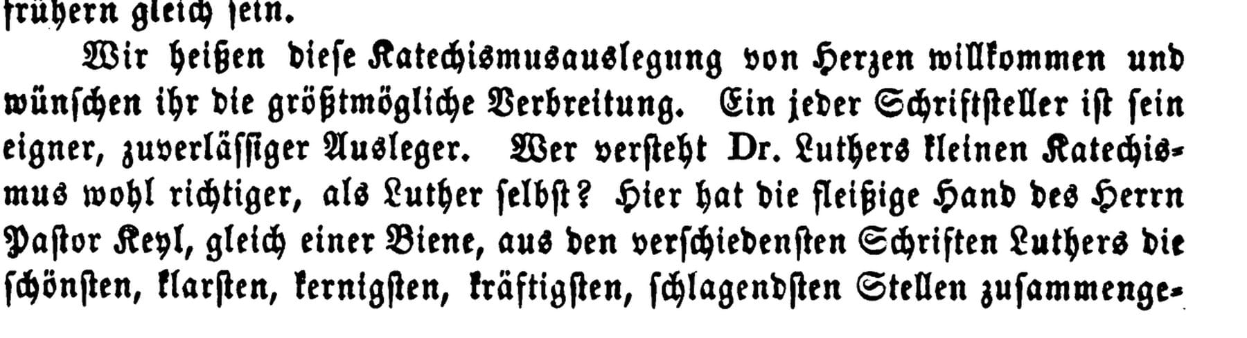 Passage in Fraktur comparing Pastor Keyl to a bee gathering from Luther’s writings