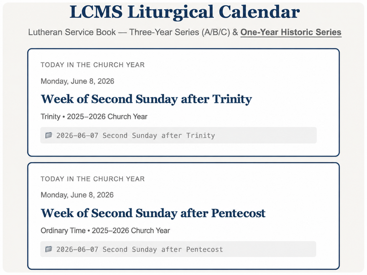 LCMS Lutheran Lectionary Updated: One-Year Propers, iCal Export, and More