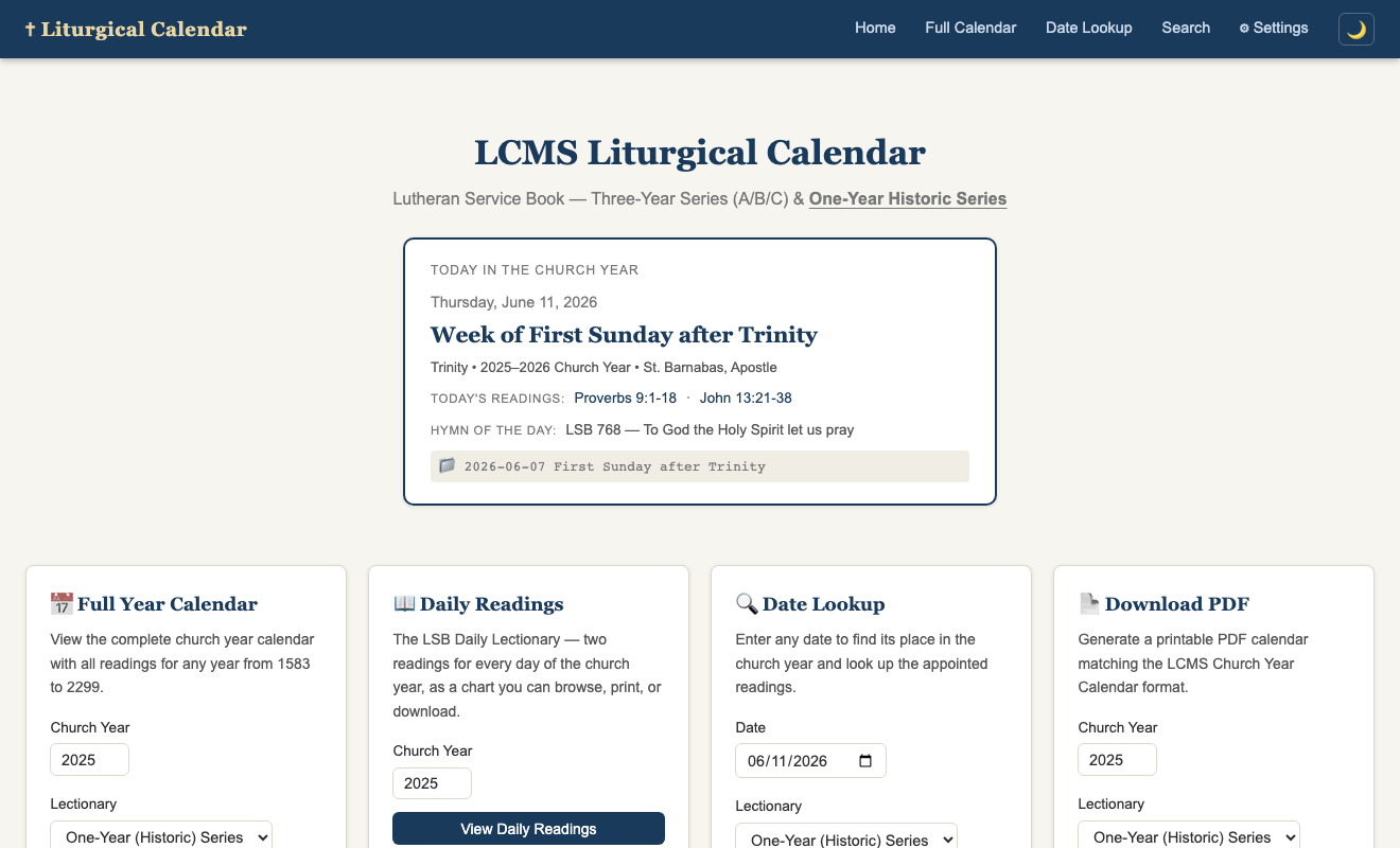 Lutheran Lectionary: Daily Readings, Hymn of the Day, and a Settings Page — One Week Later