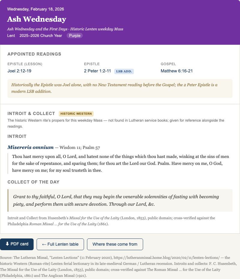 The Lenten Weekdays Get Their Introits and Collects